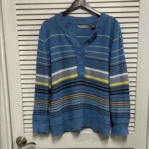 Liz Claiborne Striped Blue Oversized Sweater with Button Front Detail